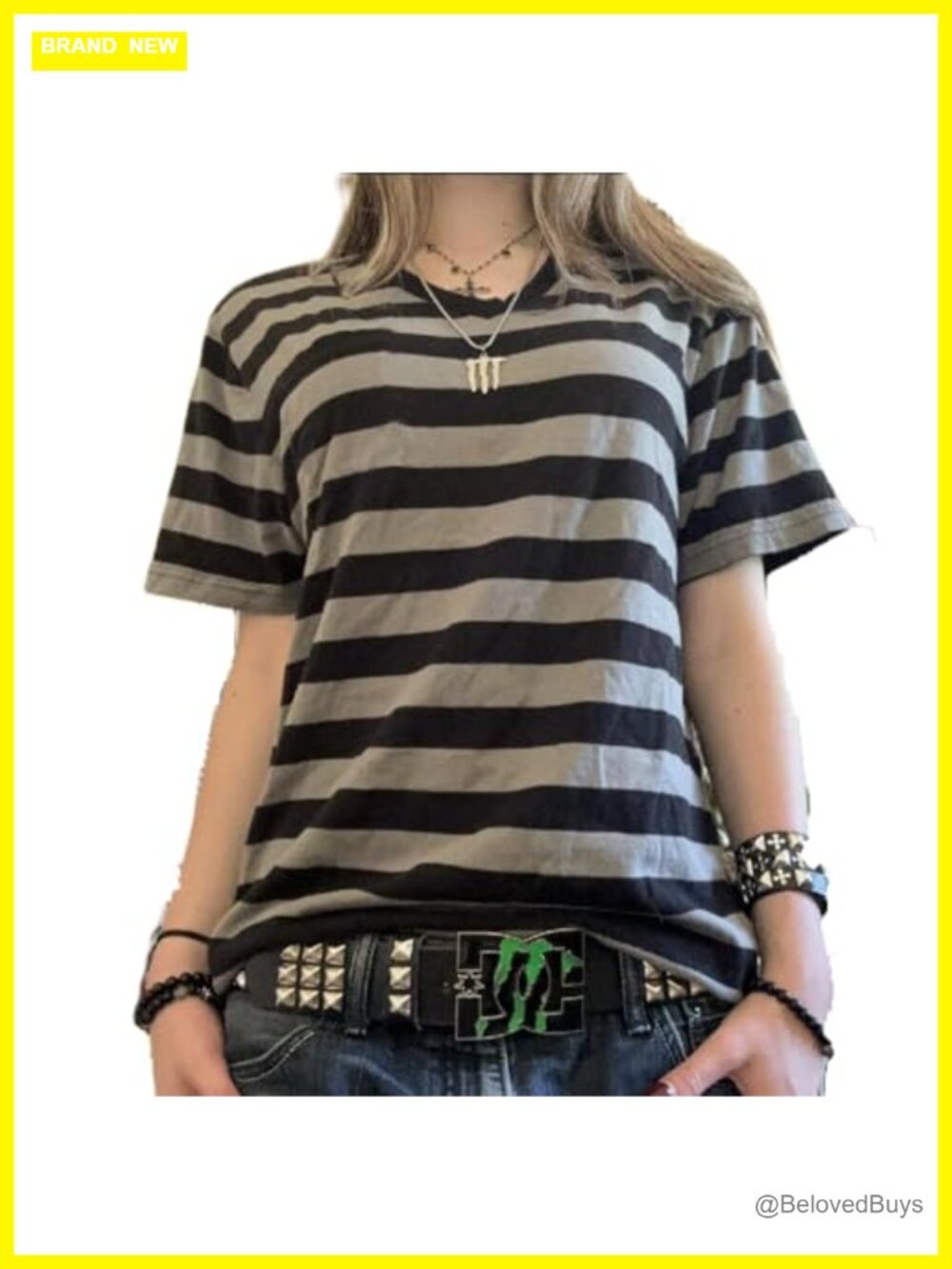 Vintage Grunge Striped Slim Fit Short Sleeve T-Shirt Goth Y2K Aesthetic